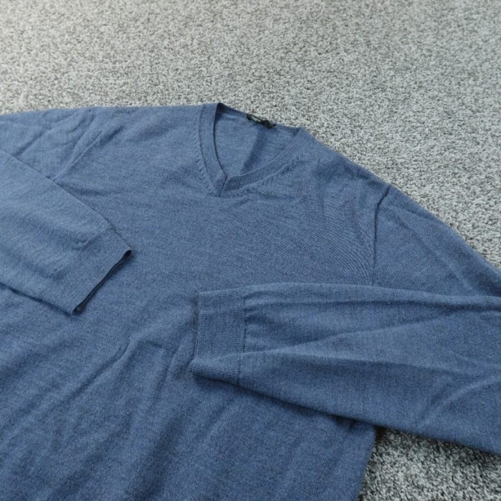 J Crew Sweater Mens L Blue Merino Wool V Neck Pullover Knit Long Sleeve Casual